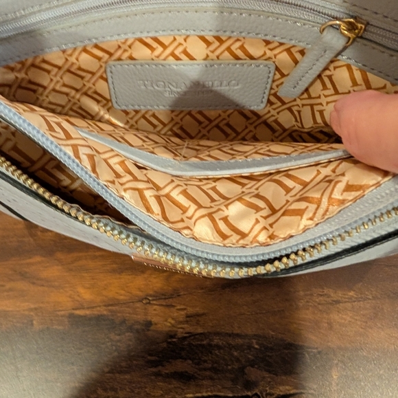 Tignanello Crossbody Genuine Leather Bag , Blue gray , Numerous Compartments,GUC - Picture 3 of 9